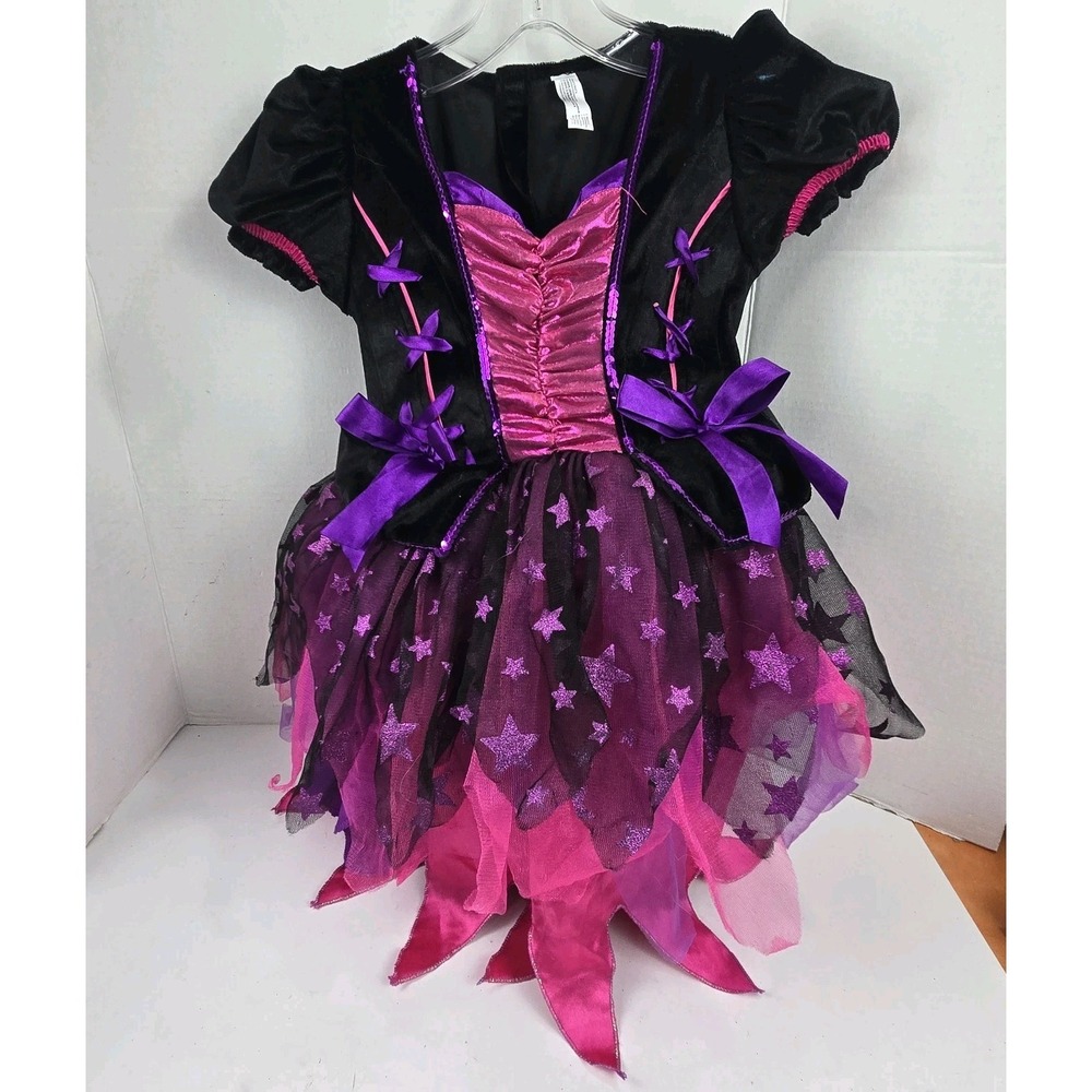 Girls Size 4-6 Halloween Witch Costume Black Purple Pink Sparkly Dress Only